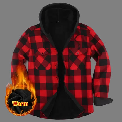 Men's Fleece Lined Hooded Plaid Jackets