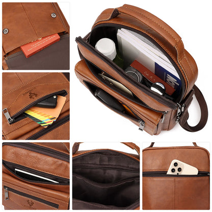 KAVI'S Casual Men's Genuine Leather Small Messenger Bag Multifunctional Travel Sling Crossbody Bags