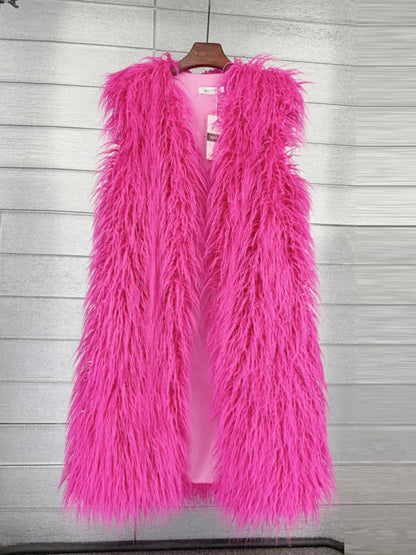 Beautiful Vibrant Colors High Fashion Faux Mongolia Sheep Fur Long Sleeveless Vest for Women