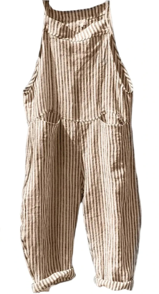 Bohemian Stripe Casual Cotton Blend Jumpsuits