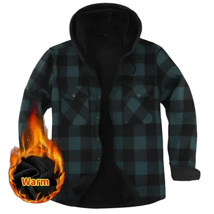 Men's Fleece Lined Hooded Plaid Jackets