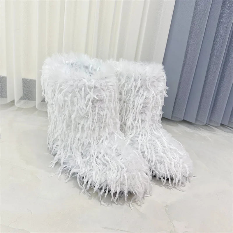 HSFur Feather Fur Snow Boot Warm Soft Plush Inside