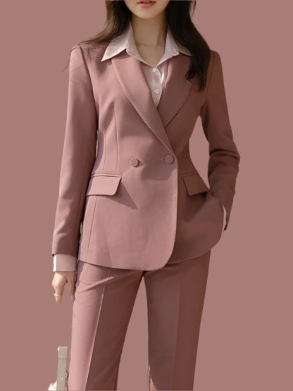 Business Chic Fashion Button Up Blazer & Slacks Two Piece Womens Outfit Set