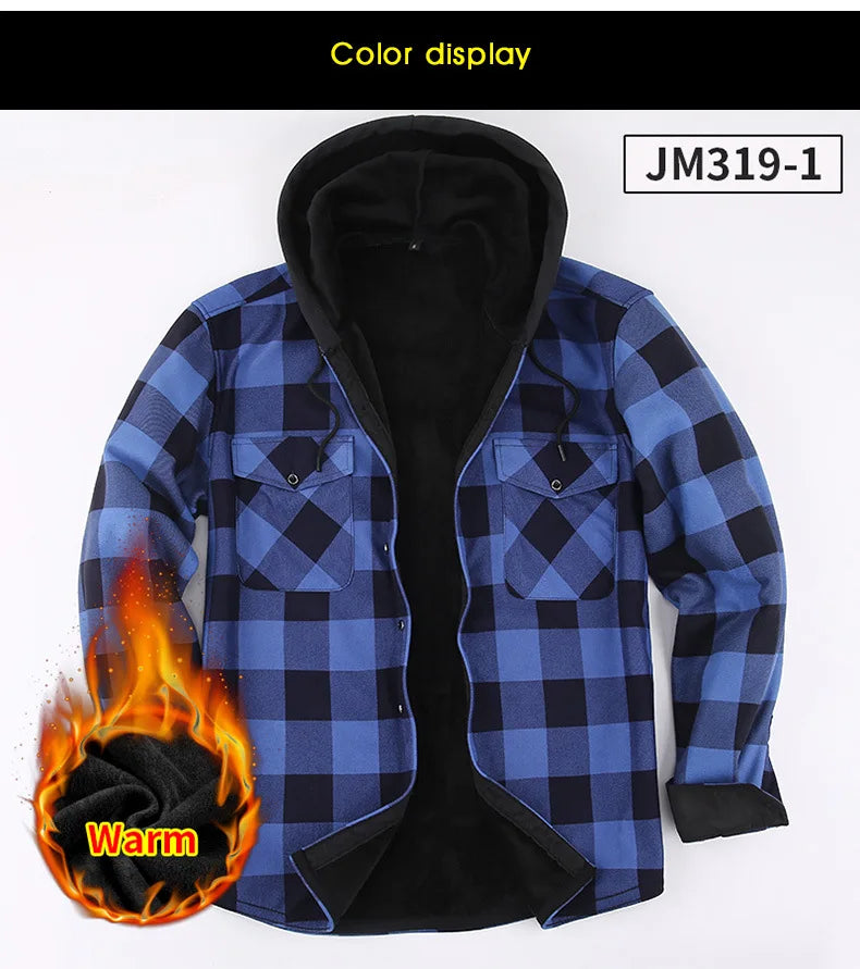 Men's Fleece Lined Hooded Plaid Jackets