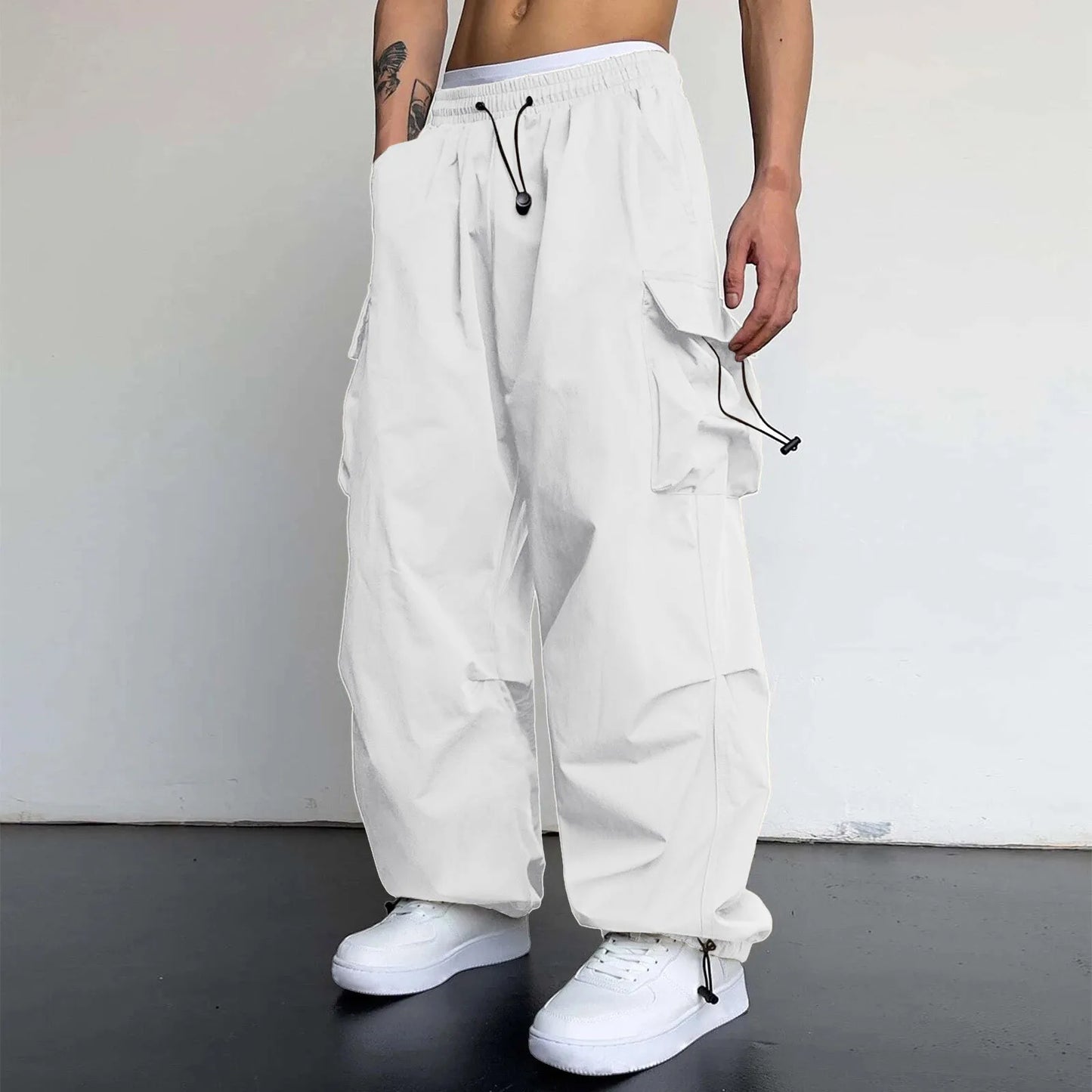 JAYCOSIN Cargo Pants for Men Casual Vintage Baggy Wide Leg Straight Trousers Jogger Big Pockets Oversize Overalls Sweatpants