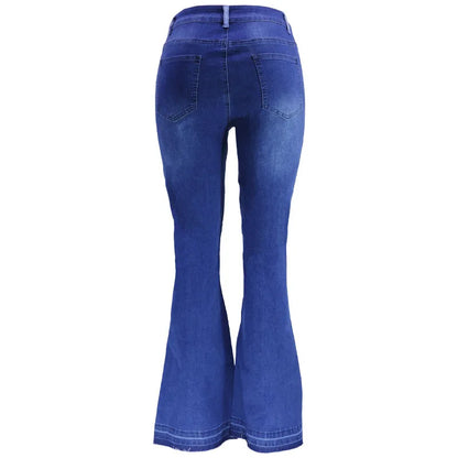 Paneled Collision Fashionable High Waist Flared Denim Blue Jeans