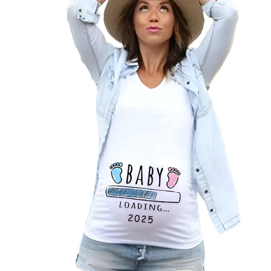 MENISCOUNTER Baby Loading Print Maternity Short Sleeve T-shirt