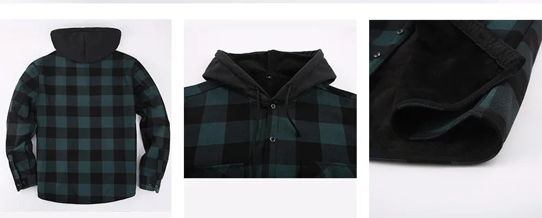 Men's Fleece Lined Hooded Plaid Jackets