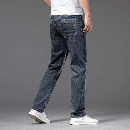 BW Men's Stretch Loose Jeans Classic Brand Straight Casual Elastic Waist Denim Jeans