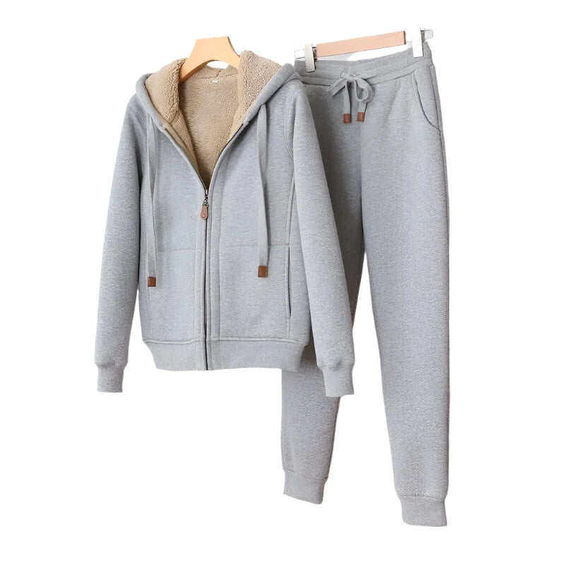 OKXGNZ Casual Thicken Fleece Sweatshirt Hoodies Jacket & Fleece Sweatpants Two-piece Set