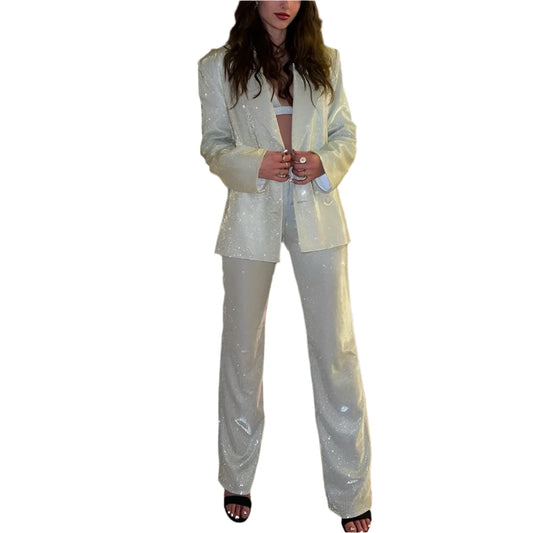 Glitzy Chic Three Pieces Blazer, Bra Top, and Pants Suit