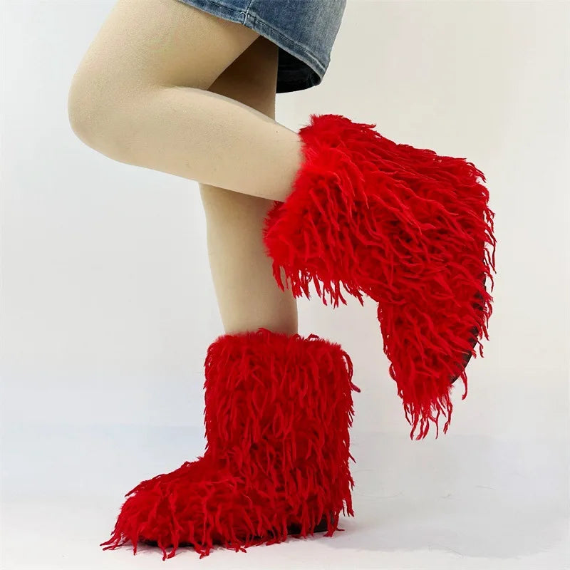 HSFur Feather Fur Snow Boot Warm Soft Plush Inside