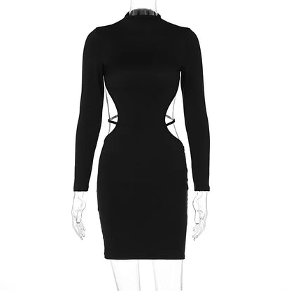 Cryptographic Long Sleeve Backless Stretchy Bandage Mini Dress