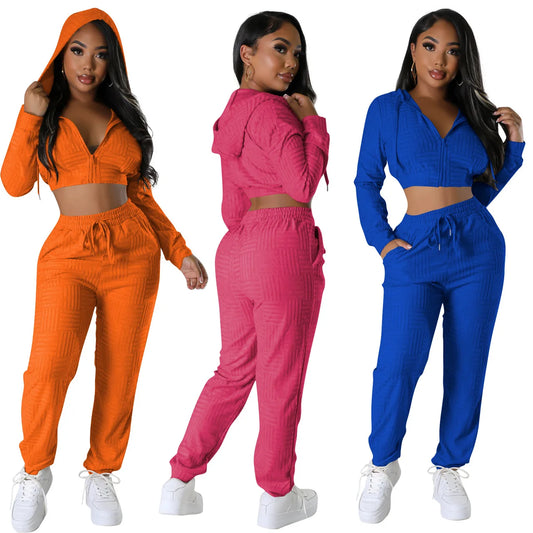 Trendy Two Pc Sweatpants & Cropped  Hoodies