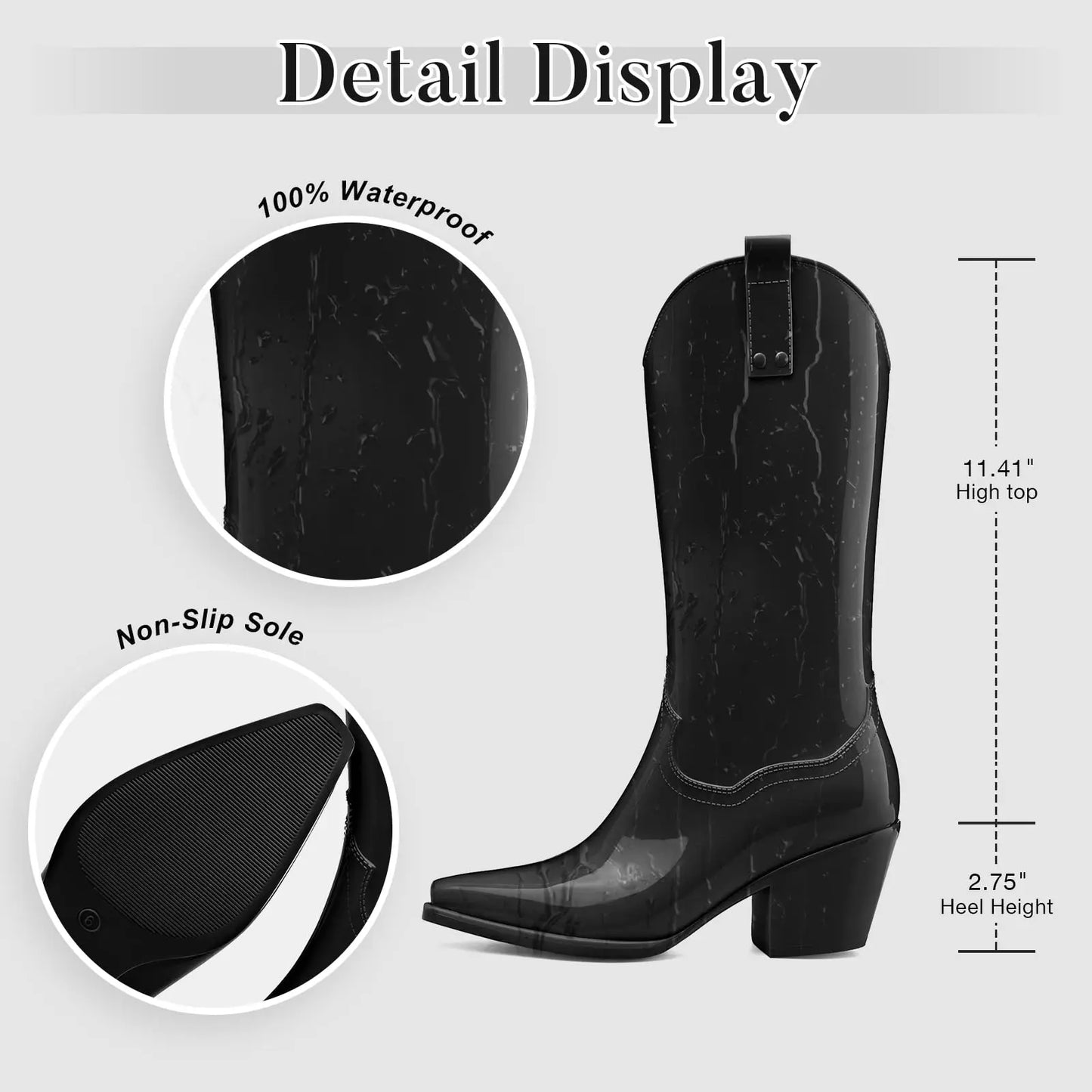 Stylish Knee High Pointed Toe Womens Western Cowgirl Cowboy Rain Boots