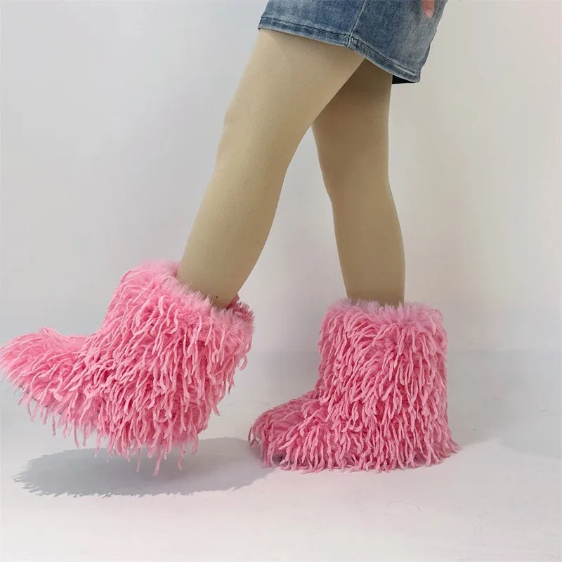 HSFur Feather Fur Snow Boot Warm Soft Plush Inside