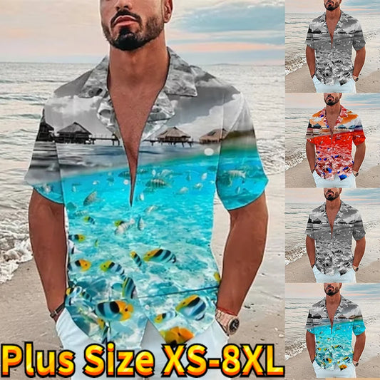 Hawaiian Tropical Cotton Blend Leisure Short Sleeve Button-up Shirt