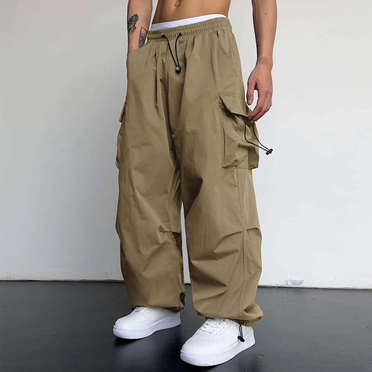 JAYCOSIN Cargo Pants for Men Casual Vintage Baggy Wide Leg Straight Trousers Jogger Big Pockets Oversize Overalls Sweatpants