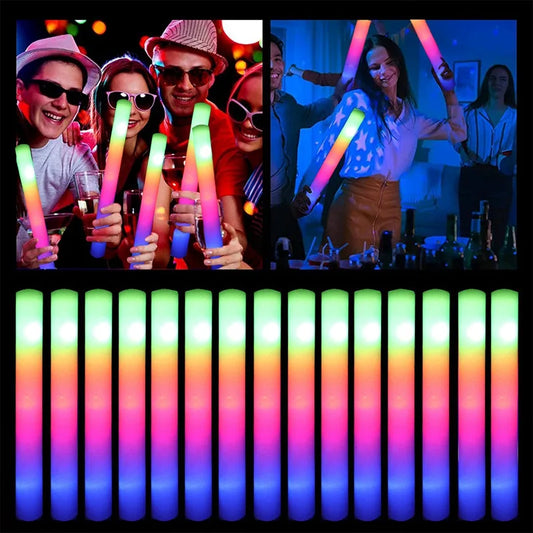 15/30Pcs LED X-Large Glow Sticks Bulk Colorful RGB Glow Foam Stick 12hr Glow
