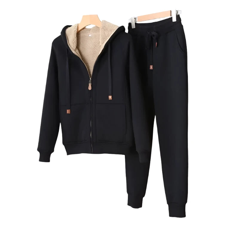 OKXGNZ Casual Thicken Fleece Sweatshirt Hoodies Jacket & Fleece Sweatpants Two-piece Set