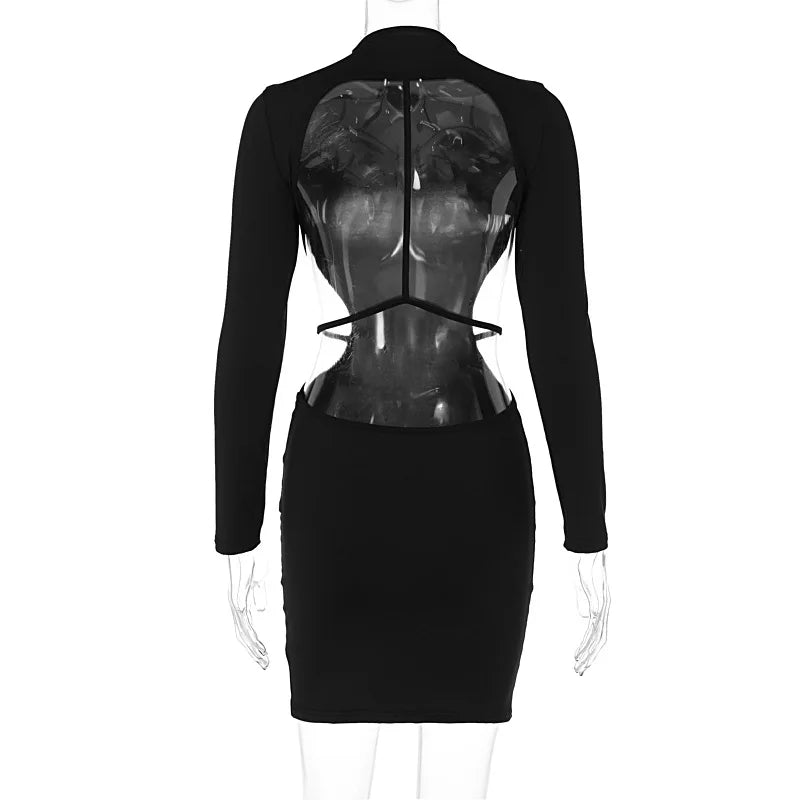 Cryptographic Long Sleeve Backless Stretchy Bandage Mini Dress