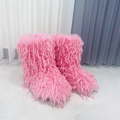 HSFur Feather Fur Snow Boot Warm Soft Plush Inside