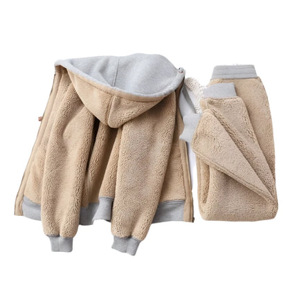 OKXGNZ Casual Thicken Fleece Sweatshirt Hoodies Jacket & Fleece Sweatpants Two-piece Set