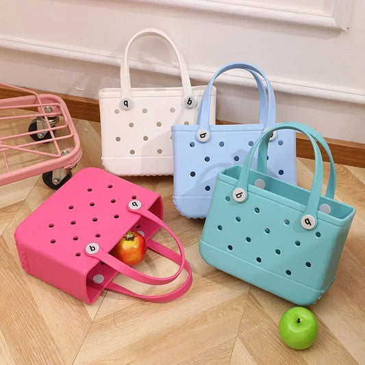 EVA Waterproof Summer Storage Basket Mini Kid Beach Bogg Bag Women Shopping Bag Picnic Rubber Jelly Tote Bogg Bag Kid Purses