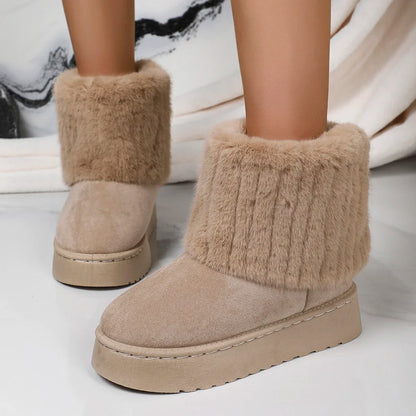 Round Toe Warm Thickened Plush Winter Mid-calf Boots