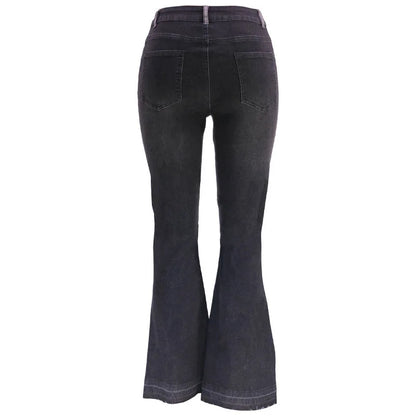 Paneled Collision Fashionable High Waist Flared Denim Blue Jeans