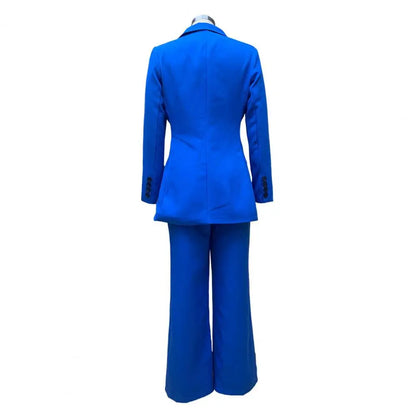 SANWOOD Two-piece Elegant Women's Business Suit Set with Long Sleeve Coat Wide Leg Pants