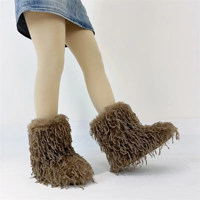 HSFur Feather Fur Snow Boot Warm Soft Plush Inside