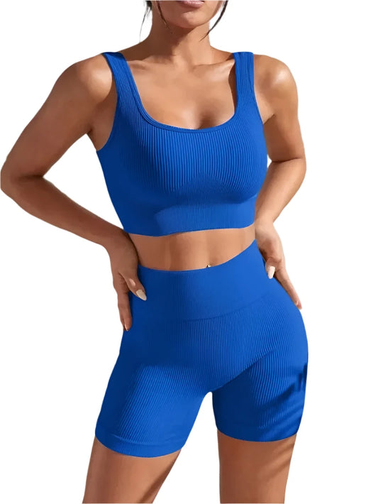 Seamless Ribbed Yoga Sets Workout Sets for Women 2 Pieces