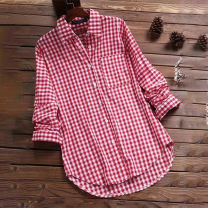 SANWOOD Plaid Cotton Blend Long Sleeves Roll Up Shirts