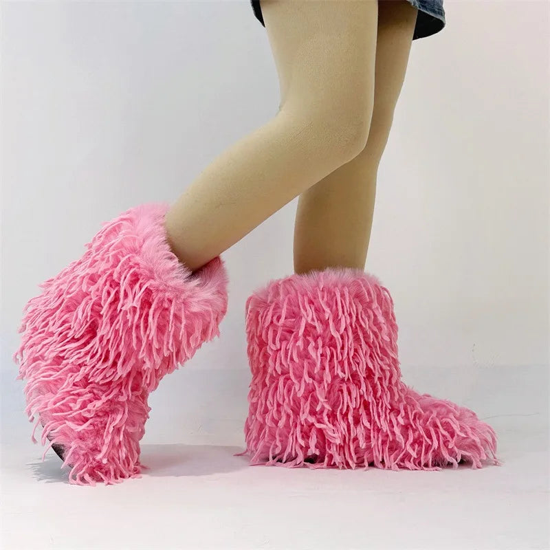 HSFur Feather Fur Snow Boot Warm Soft Plush Inside