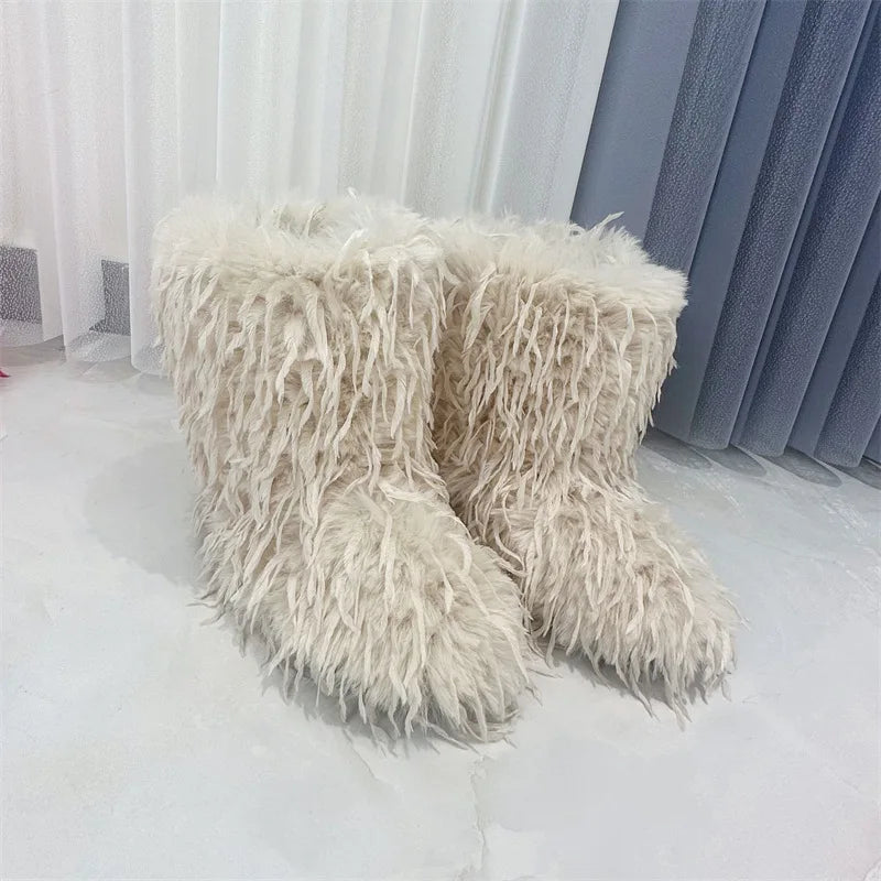 HSFur Feather Fur Snow Boot Warm Soft Plush Inside