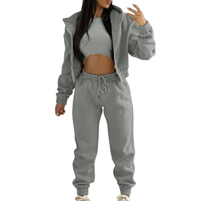 SAGACE Women 3 Piece Sets Casual Long Sleeve Zip Hoodies+Ribbed Tank+High Waist Sweatpants Jogger Pant Suits Sporty Three Pieces Outfit from Italy