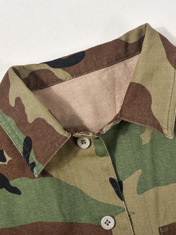 DEAT Camouflage Turn-down Collar Butterfly Sleeve Single Breasted Jacket