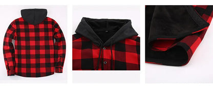 Men's Fleece Lined Hooded Plaid Jackets