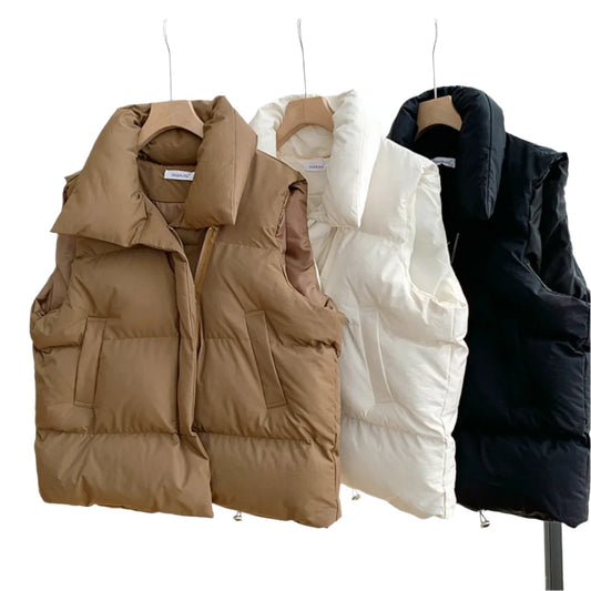 Warm Winter Cotton Blend Down Vest Jacket with Adjustable Waist