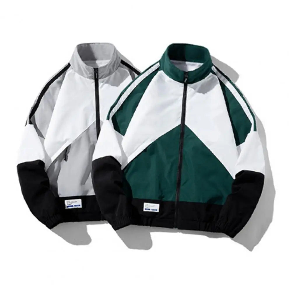 Mens Casual Patchwork Windbreaker Loose Jackets