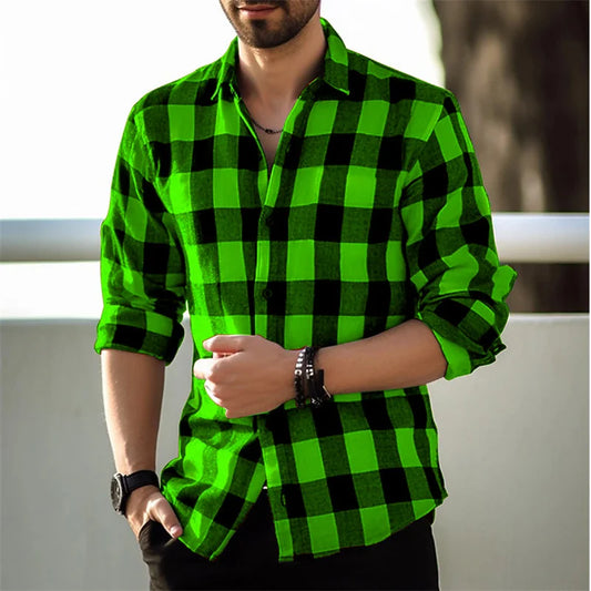 Men's Plaid Printed Long Sleeve Button Up Shirt in 9 colors