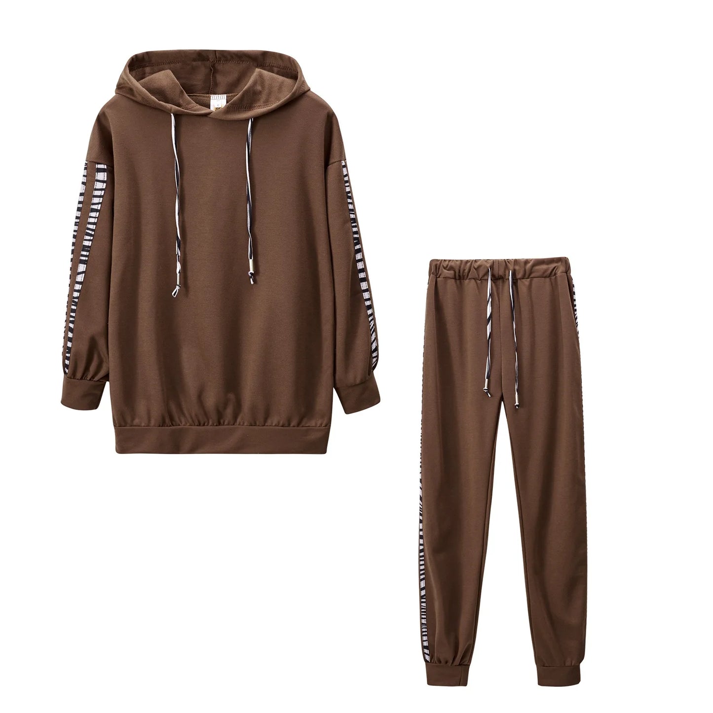 Fashion Print Striped Casual Two-piece Set  Drawstring Hooded Drop Shoulder Tops & Long Length Loose Pants Set, Women's Clothing