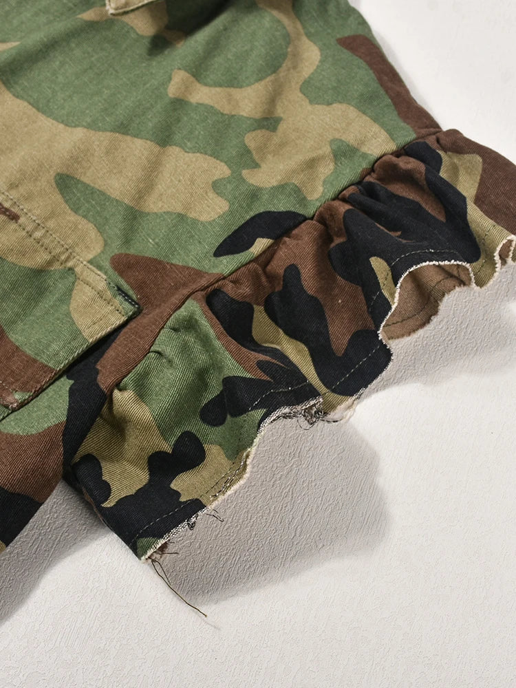 DEAT Camouflage Turn-down Collar Butterfly Sleeve Single Breasted Jacket