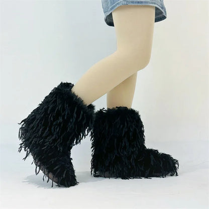 HSFur Feather Fur Snow Boot Warm Soft Plush Inside