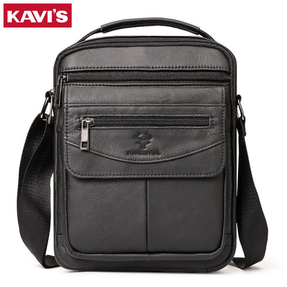 KAVI'S Casual Men's Genuine Leather Small Messenger Bag Multifunctional Travel Sling Crossbody Bags