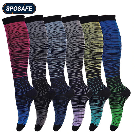 SPOSAFE 1Pair Sports Copper Calf Compression Socks Men Women Knee Long Tube 20-30 MmHg for Running,Nursing,Hiking Travel,Flight Socks