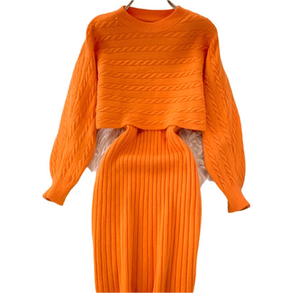 Kalenmos Knit Long Sleeve Sweater Top & Skirt Set