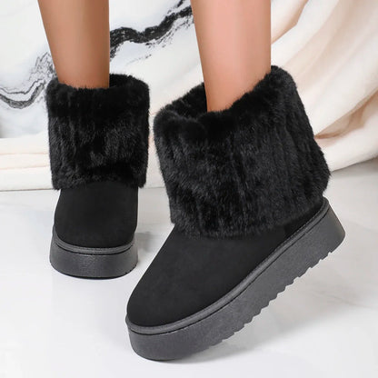 Round Toe Warm Thickened Plush Winter Mid-calf Boots