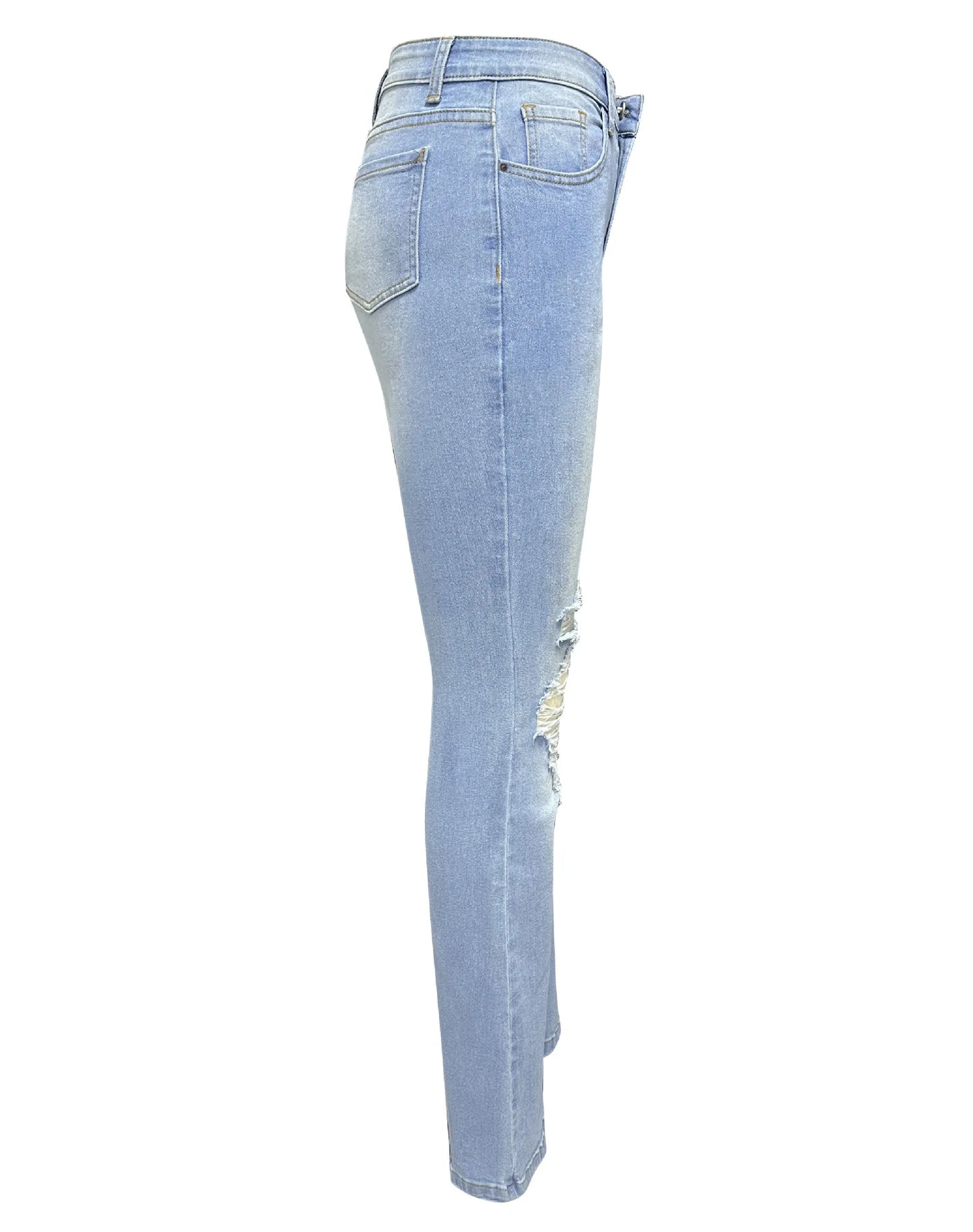 Casual Long Flare High Waist Denim Blue Jeans for Women